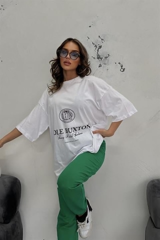 Moderie Butik Nicoline Baskılı Pantolon Takım 9473-10 Beyaz