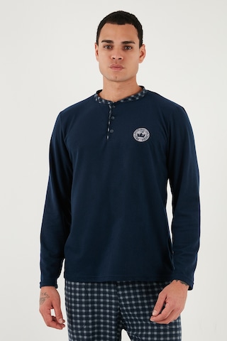 Buratti Ekoseli Yumuşak Dokulu Regular Fit Uzun Kollu Erkek Pijama Takımı 609611030 Lacivert-Gri