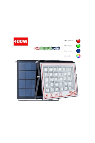 400 Solar 5 Modlu Güneş Enerjili Led Projektör Mavi Yeşil Kırmızı Ve Rgb Renk Aydınlatma 1 Adet