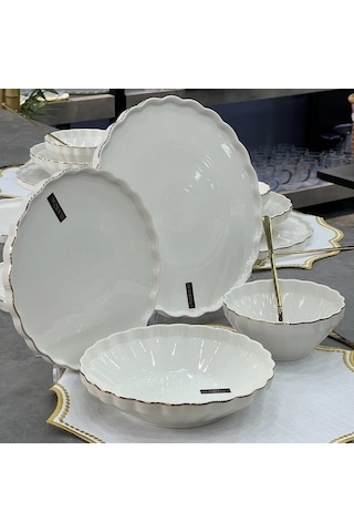 Royking Twist Gold 24 Parça Yemek Takımı Hrn 017 Beyaz- Altın