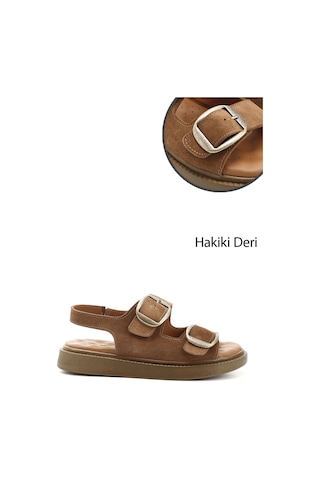 Gönderi(R) Gönderi R Taba Süet Cırtlı Tokalı Dolgu Taban Hakiki Deri Comfort Sandalet Taba Süet