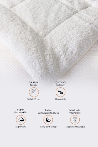 Ultra Yumuşak Tek Kişilik Çift Taraflı Wellsoft Peluş Yorgan Yıkanabilir 160x220 Krem Krem