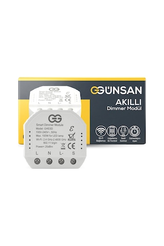 Günsan Akıllı Wifi Nötrlü Dimmer Röle 150w Işık Ayarlı Anahtar Modülü Tuya & Smart Life Uyumlu