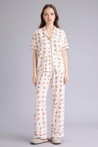 Defacto Softshell Ayıcıklı Pijama Takımı Üst Alt G7965ax26sper98 Ekru-er98