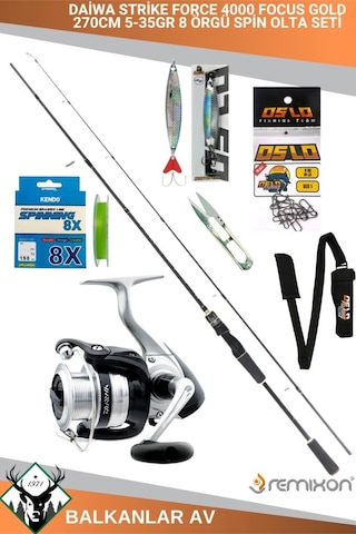 Daiwa Strike Force 4000 Focus Gold 270cm 5-35gr 8 Örgü Spin Olta Seti Standart