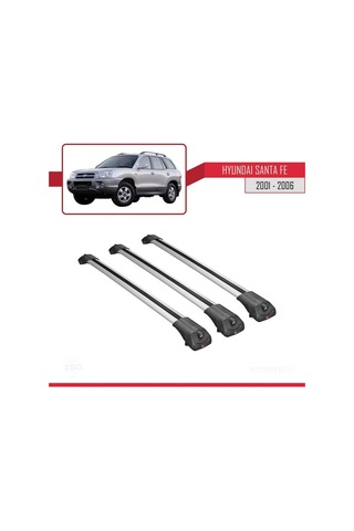 Hyundai Santa Fe Sm 2001-2006 Arası İle Uyumlu Ace-1 Ara Atkı Tavan Barı Gri 3 Adet Bar