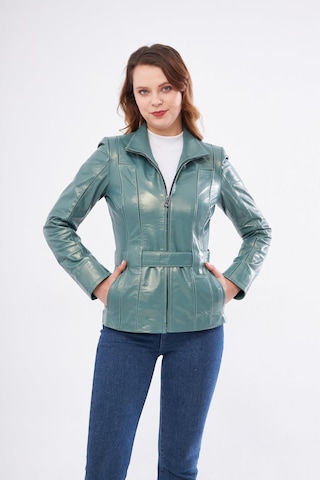 Derinss Dka2364 Hakiki Deri Kadın Yeşil Mont 001