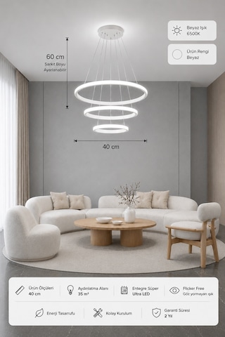 Rizon 3 Lü Led Sarkıt Avize Beyaz Işık