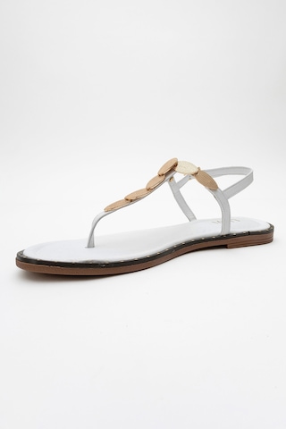 Luvishoes Luvi Shoes Marea Beyaz Hakiki Deri Parmak Arası Gold Tokalı Kadın Sandalet Beyaz