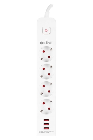 S-lınk Spg403u, 4 Soket, Akım Korumalı Priz, 3xusb 5v 2.4a, 1.5mt %100 Bakır 1.5mm Kablo, 750 Joule