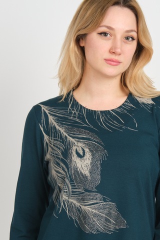 Detay Triko Kadın Taş İşlemeli Ve Desenli Bisiklet Yaka Uzun Kol Anne Bluz 5721 Zümrüt Zümrüt