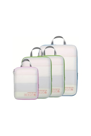 Fochsia White 4 Parça Canlı Renk Sıkıştırma Seyahat Düzenleyici Çantalar Naylon Yıkanabilir Ahşap