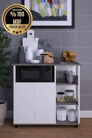Malta Çok Amaçlı Dolap Mikrodalga Dolap Mdf Gri Beyaz
