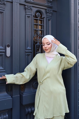 Misskayle Bağlama Detaylı Kimono Takım Mint Yeşili Mintyeşili