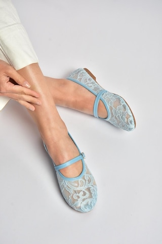 Fox Shoes Y726864006 Mavi Dantelli Kadın Babet