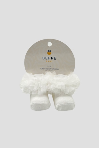 Defne Baby Yenidoğan Kız Bebek Tül Detaylı Tütü Yumuşak Ekru Patik Çorap Ekru