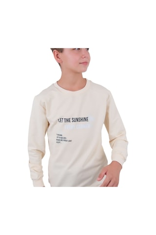 İrem Çocuk Giyim Erkek Çocuk Let The Yazılı Önü Sırtı Yazı Desenli Siyah Renk Sweatshirt Bej
