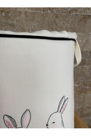 Hs Hometex Tavşan Nakışlı Bez Kirli & Oyuncak Sepeti Krem