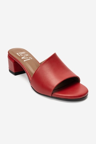 Luvi Shoes Delavıe Kırmızı Cilt Hakiki Deri Kadın Kalın Topuklu Terlik