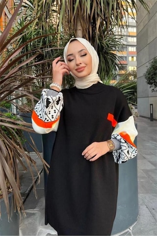 De Pose Balon Kol Kadın Triko Takım siyah
