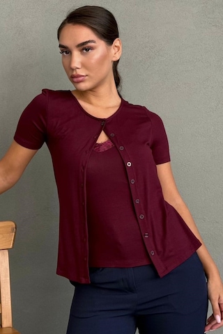 Madmext Bordo Dantel Detaylı Slim Fit Kısa Kol Kadın Hırka Mg2710