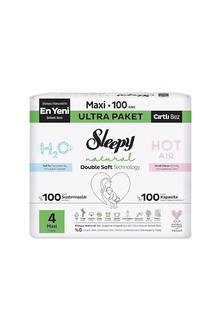 Sleepy Natural Bebek Bezi 4 No Maxi 100'lü Ultra Paket x 2 Adet 200 Adet Yeni Ambalaj 4 Numara