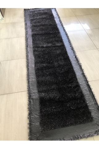 Saray Halı Simli Deri 80X300 Siyah Derili Simli Yolluk 3 Metre !