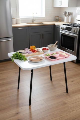 Exent 60x80 Cm Kamp Masası, Piknik, Bahçe Balkon Plaj Masası Katlanır Masa-beyaz Çok Renkli