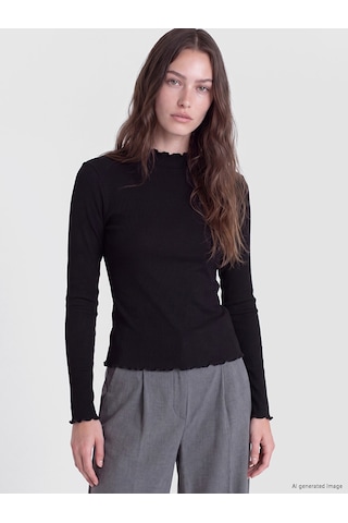 Lcw Modest Siyah Dik Yaka Kadın Fitilli Body