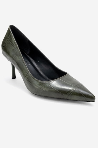 Dericlub Kadın Sivri Burun Croko Stiletto Vegan Deri Zy 4019 Croko Yeşil