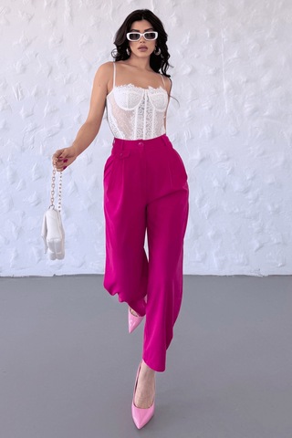 Paw Garage Kadın Jessia Bel Ve Paça Düğmeli Balon Model Likralı Kumaş Pantolon Fuşya