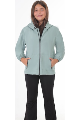 Kız Çocuk Mint Yeşili I Çi Astarlı Su Ve Rüzgar Geçirmez Kapüşonlu Çift Fermuarlı Cepli Yağmurluk Mint Yeşili