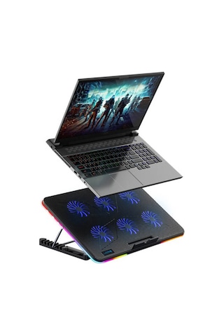 Oyuncu RGB Ledli Notebook Soğutucu Stand 6 Fanlı Yükseklik Ayarlı