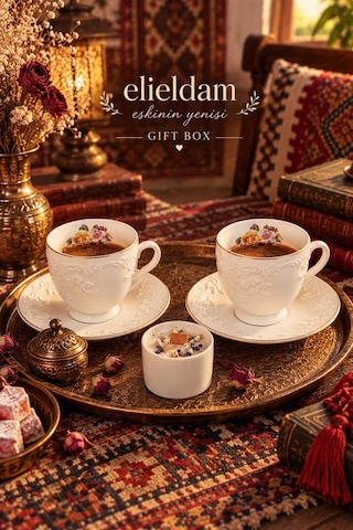 Doğum Günü, Özel Gün, Yeni İş, Yeni Ev Hediyesi Kabartma Desenli İkili Porselen Fincan Ve Ahşap Fitilli Soya Mum Seti Diğer