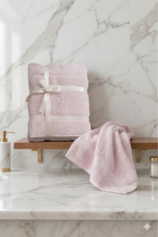 2 Li Battal Boy Banyo Havlu Seti - 100% Pamuk 90x170 Cm + 50x90 Cm Ekstra Yumuşak Emici Havlu Pudra