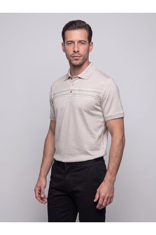 Bej Mikro Desenli Regular Fit Erkek Polo Yaka Tişört