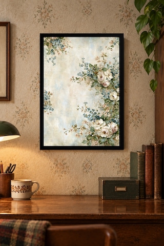 Pastel Çiçekli Açık Tonlu Desenli Dekoratif Mdf Tablo, Çerçeve Görünümlü Ahşap Poster