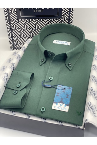 Slim Fit Uzun Kol Pamuklu Hediye Kutulu Kolay Ütülenebilir Erkek Gömlek Fs-002225 - Koyu Yeşil-2811