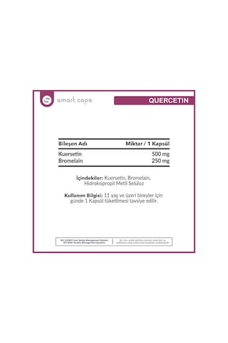 Smartcaps Quercetin 500 Mg 30 Kapsül