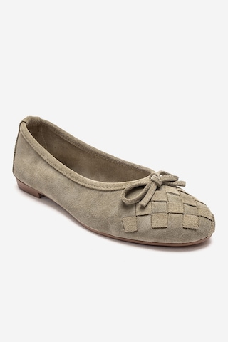 Luvishoes 03 Yeşil Süet Hakiki Deri Kadın Babet Ayakkabı