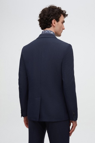 Twn Slim Fit Lacivert Armürlü Uçan Blazer Kumaş Ceket 4ef04zb024092 Lacivert