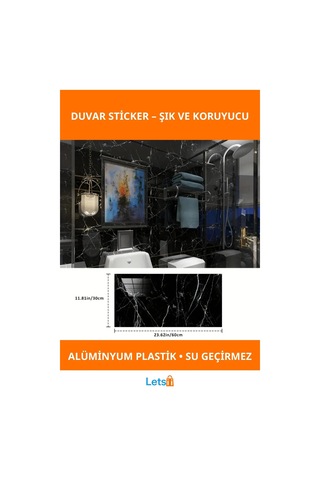Siyah Mermer Desenli Su Geçirmez Alüminyum Plastik Duvar Sticker Çok Renkli