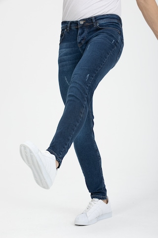 Onezero Erkek Mavi Destroy Skinnyfit Likralı Jean Kot Pantolon Mavi
