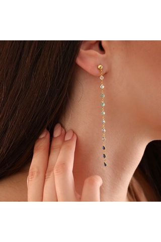 Queen Silver Jewelry 925 Ayar Gümüş Mavi Renk Geçişli Küpe Altın