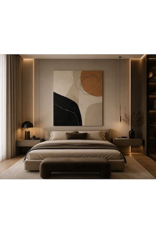 Luxe Terra Abstract Bej Siyah Gold Dokulu Soyut Kanvas Tablo Modern Minimalist Salon, Yatak Odası Ve Koridor Duvar Dekoru