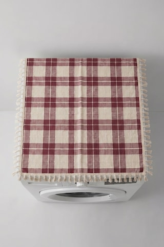 Bordo Vintage Püsküllü Çamaşır Makinesi Örtüsü - Çeyizlik Buldan Bezi Dekoratif Banyo Makine Kılıfı