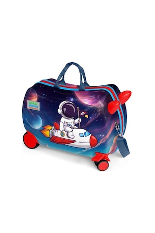 Coral High Kids Kırmızı Lacivert Astronot Desenli Otur-çek Çocuk Valizi 16364 Çok Renkli