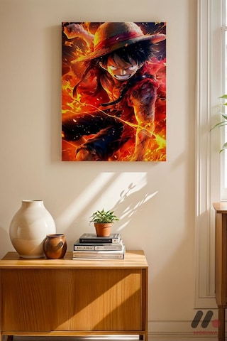 One Piece Luffy Ateş Poster, Çerçevesiz Yüksek Kalite Duvar Afişi - Anime Severlere Özel Hediye