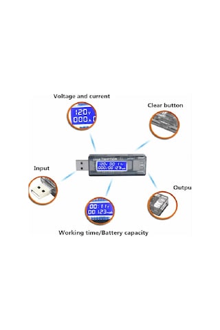 Kws-v20 Led Ekranlı Usb Voltmetre Ampermetre Usb Sarj Ve Kapasite Cihazı - 4-20v, 0-3a, 0-99h, 0-99999mah