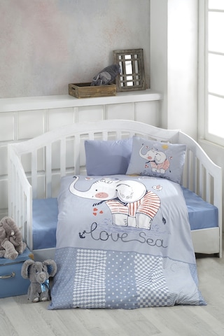 BonjardinHome Dijital Baskılı 3d Pamuklu Bebek Nevresim Takımı Mavi Renk